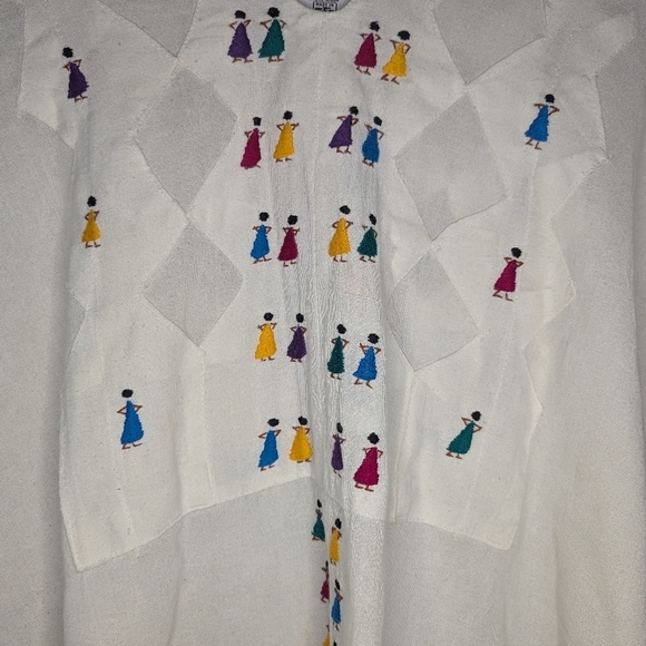Mexican embroidered tunic people happy gathering one size woman's throw over - Picture 3 of 6
